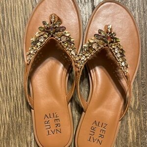 Naturalizer Tan and Gold Embellished Sandals